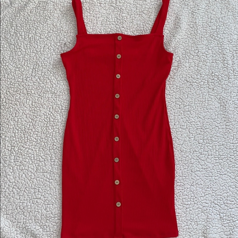 Iris Red Button Dress